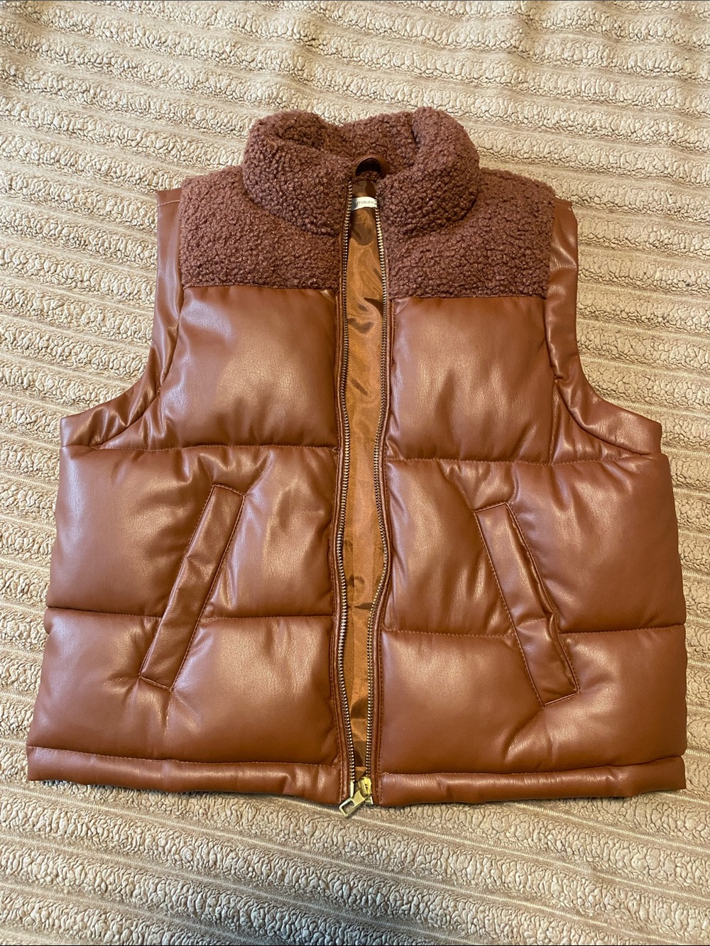 Maurices Brown Puffer Vest with Sherpa Yoke